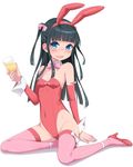  animal_ears bangs black_hair blue_eyes blunt_bangs blush breasts bunny_ears bunny_girl bunnysuit cup detached_sleeves drinking_glass eyebrows_visible_through_hair fake_animal_ears full_body hair_ribbon high_heels highleg holding holding_cup kimagure_blue leotard long_hair looking_at_viewer md5_mismatch open_mouth original pink_legwear pink_ribbon red_footwear red_leotard ribbon shadow shoes simple_background sitting small_breasts smile solo thighhighs thighs two_side_up wavy_mouth white_background wine_glass wrist_cuffs yokozuwari 