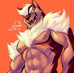  2017 abs canine chirenbo fur male mammal multicolored_fur muscular muscular_male nipples pecs simple_background solo were werewolf 