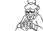  2015 :3 animatronic anthro bear black_and_white book bow_tie english_text eyewear five_nights_at_freddy&#039;s five_nights_at_freddy&#039;s_2 glasses hat inkyfrog machine male mammal monochrome reading robot simple_background sitting smile solo text top_hat toy_freddy_(fnaf) video_games white_background 
