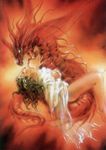  breasts clothed clothing dragon duo embrace female gown hair hand_on_breast human interspecies long_hair long_tongue luis_royo mammal nipples open_mouth partially_clothed tongue tongue_out 