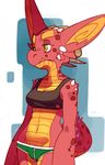  anthro breasts clothed clothing female navel polywomple scalie solo standing teeth underwear 