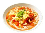  chuukaryouri_ichibanya commentary_request egg food from_above no_humans noodles ramen scrambled_egg simple_background tomato white_background 