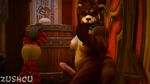  3d_(artwork) bdsm bear breasts collar dickgirl digital_media_(artwork) fur intersex looking_at_viewer mammal nude panda pandaren red_fur solo tattoo video_games warcraft white_fur yellow_eyes zushou 