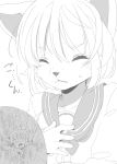  1boy 1girl animal_ears dog_ears eyes_closed furry fuyuno_mikan giantess monochrome open_mouth original sailor_collar vore 