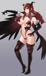  alternate_costume bad_id bad_pixiv_id black_panties blush boots breasts cameltoe demon_horns elbow_gloves fur_trim g-string gloves hand_on_hip highleg highleg_panties horns iwauchi_tomoki large_breasts long_hair maou_(maoyuu) maoyuu_maou_yuusha panties red_eyes red_hair revealing_clothes revision solo thigh_boots thighhighs thong underwear wings 