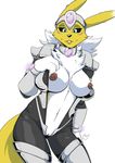  2017 alpha_channel anthro areola big_breasts breasts digimon erect_nipples female navel nipples pussy renamon solo yawg 