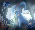  2017 algae alternate_species ambiguous_gender anthro areola big_breasts blue_skin breasts bubble buizel cave day detailed_background digital_media_(artwork) female feral fish humanoid legendary_pok&eacute;mon looking_at_viewer lovedisk manaphy marine nintendo nipples not_furry nude pinup pok&eacute;mon popplio pose pussy sea smile solo staryu swimming thompson-vonjung underwater video_games water yellow_eyes 