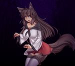  :d animal_ears arm_hair bamboo bamboo_forest blouse breasts brooch brown_fur brown_hair capelet collarbone fingernails forest fur hater_(hatater) highres imaizumi_kagerou jewelry large_breasts leg_hair long_fingernails long_hair long_sleeves looking_at_viewer miniskirt nail_polish nature night night_sky open_mouth red_eyes red_nails red_skirt ribbon-trimmed_legwear ribbon_trim sharp_fingernails skirt sky smile solo star_(sky) starry_sky tail thighhighs touhou v-shaped_eyebrows white_blouse wide_sleeves wolf_ears wolf_tail zettai_ryouiki 