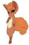  2017 big_eyes brown_fur canine cute english_text female fox fur hair long_hair looking_at_viewer mammal multi_tail nintendo nude orange_sclera paws pok&eacute;mon red_eyes red_fur red_hair semi-anthro signature simple_background solo taykoe text video_games vulpix white_background 