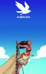  barefoot bird blue_sky cloud copyright_name dark_skin day hawk jewelry long_hair midriff moana_(movie) moana_waialiki pendant sail sky smile solo tenobe wavy_hair 