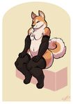  2014 anthro armwear border canine clothing dog dusty-pixels elbow_gloves gloves legwear male mammal shiba_inu simple_background sitting smile solo tagme thigh_highs white_border 