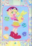  1girl amitie amitie_(puyopuyo) ass blonde_hair carbuncle_(puyopuyo) eyes green official_art open_mouth puyopuyo puyopuyo_fever red_hat short_hair shorts smile takenami_hideyuki 