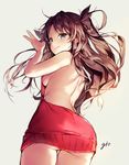  artist_name ass backless_dress backless_outfit bangs bare_back bare_shoulders breasts brown_hair closed_mouth cowboy_shot drawstring dress eyebrows_visible_through_hair fate/stay_night fate_(series) floating_hair from_behind gio_(maroon0924) grey_background halterneck hand_up long_hair looking_at_viewer looking_back medium_breasts meme_attire naked_sweater parted_bangs red_sweater ribbed_sweater sideboob signature simple_background smile solo sweater sweater_dress thighs toosaka_rin turtleneck turtleneck_sweater two_side_up v virgin_killer_sweater wavy_hair 