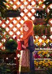  abaya apron brown_eyes flower garden highres hijab looking_at_viewer muslim original persona92 smile solo watering_can 
