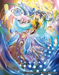 anklet astrologer_miss_haze blue_hair bracelet cardfight!!_vanguard company_name crystal_ball dress facial_mark full_body jewelry long_hair moreshan nail_polish official_art open_mouth purple_eyes solo teeth tiara water 