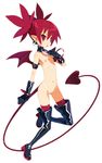  1girl arm_strap black_gloves black_legwear blush boots bracelet breasts choker demon_girl demon_tail demon_wings disgaea disgaea_d2 earrings etna female full_body gloves harada_takehito high_heel_boots high_heels jewelry leather looking_at_viewer navel nipples nude open_mouth photoshop pointy_ears pussy red_eyes red_hair red_legwear shoes short_hair short_twintails simple_background skull skull_earrings small_breasts solo tail thigh_boots thighhighs twintails uncensored white_background wings 