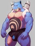  2017 anthro balls biceps big_biceps big_muscles big_pecs blastoise blue_skin bulge claws clothed clothing facial_markings front_view grey_background half-erect humanoid_penis knuxlight looking_at_viewer male manly markings multicolored_skin muscular muscular_male nintendo nipples pants partially_clothed partially_retracted_foreskin pecs penis pok&eacute;mon pose reptile scalie shell simple_background smile solo standing tan_skin teeth thick_thighs topless turtle uncut video_games wet 