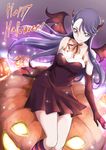  black_dress black_gloves dress elbow_gloves gloves halloween happy_halloween heartcatch_precure! highres horns jack-o'-lantern long_hair precure purple_eyes purple_hair revision smile solo tsukikage_oyama tsukikage_yuri wings 