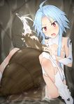  ahoge bestiality blanc blue_hair blush choujigen_game_neptune mingaru neptune_(series) open_mouth rape red_eyes sex short_hair short_hair_with_long_locks snail symbol-shaped_pupils torn_clothes white_heart 