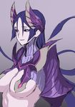  breasts fate/grand_order fate_(series) large_breasts long_hair looking_at_viewer minamoto_no_raikou_(fate/grand_order) nakuta purple_eyes purple_hair simple_background smile solo very_long_hair 