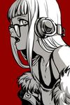  bangs fur_trim glasses hankuri headphones jacket long_hair looking_at_viewer monochrome open_mouth persona persona_5 sakura_futaba simple_background solo 