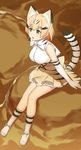  animal_ears bad_id bad_pixiv_id bangs bare_shoulders black_hair blonde_hair bow bowtie breasts cat_ears cat_tail cccpo elbow_gloves eyebrows_visible_through_hair full_body gloves green_eyes kemono_friends large_breasts looking_away multicolored_hair petticoat sand_cat_(kemono_friends) shirt shoes short_hair sitting skirt sleeveless socks solo streaked_hair tail white_bow white_gloves white_neckwear white_shirt yellow_skirt 