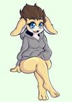  2017 anthro apple_bun_(artist) blue_eyes blush carmen_loppe_(character) clothed clothing female floppy_ears fur hair lagomorph looking_at_viewer mammal open_mouth rabbit simple_background slightly_chubby smile solo sweater thick_thighs wide_hips 