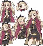  :o bangs blonde_hair blush cape chibi cropped_legs cropped_torso earrings ereshkigal_(fate/grand_order) expressions fate/grand_order fate_(series) fingers_together gold_trim hair_ribbon highres infinity jewelry long_hair looking_at_viewer multicolored multicolored_cape multicolored_clothes multiple_views necklace open_mouth red_cape red_eyes red_ribbon ribbon simple_background sparkle spine teshima_nari tiara twintails two_side_up white_background wide-eyed 