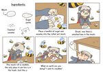 animal animal_ears artist_request bandaid bandaid_on_nose bee bug cape comic covering_face english food giving_up_the_ghost honey_badger_(kemono_friends) how_to_make_sushi insect kemono_friends long_hair lying meme mochi open_mouth parody school_uniform solo table tail under_table wagashi 