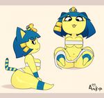  &lt;3 2017 animal_crossing ankha anthro big_breasts big_butt blue_hair breasts butt cat cute digital_media_(artwork) egyptian feline female hair headdress hi_res mammal mostly_nude navel nintendo noseless pussy shortstack sitting slightly_chubby somescrub thick_thighs tongue tongue_out video_games wrappings 