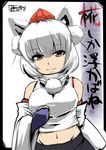  animal_ears bad_id bad_pixiv_id detached_sleeves hat hyudora inubashiri_momiji midriff red_eyes short_hair silver_hair solo tokin_hat touhou wolf_ears 