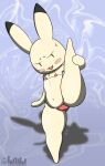absurd_res animal_yokocho anthro bikini black_tipped_ears blush bodily_fluids chest_tuft clothing ear_markings female flexible hi_res iyo lagomorph leporid mammal one_leg_up open_mouth open_smile rabbit raised_leg simple_eyes simple_face smile solo splits spread_legs spreading standing sweat sweatdrop swimwear teknomekanoid tuft two-piece_swimsuit vertical_splits