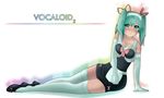  absurdres alternate_costume blush copyright_name detached_sleeves enmaided hatsune_miku headband highres long_hair maid ribbon rileyav solo thighhighs twintails vocaloid 