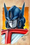  2012 artist_name autobot blue_eyes english_commentary enricogalli looking_down mecha mecha_focus no_humans optimus_prime portrait robot solo transformers transformers:_generation_1 