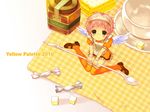  candy cup fairy food glasses honey looking_up mary_janes minigirl original pink_hair shoes short_hair sitting solo spoon sugar_cube takeda_mika tea thighhighs wariza wings yellow yellow_legwear 