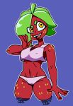 anthro archchrono clothing elemental_creature elemental_humanoid female flora_fauna food food_creature fruit hi_res humanoid living_fruit loss meme pink_clothing pink_underwear plant plant_humanoid seed simple_background solo strawberry teeth underwear yellow_eyes