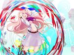  aqua_eyes avtechno! dye_(vocaloid) headphones highres long_hair megurine_luka navel pink_hair solo tansuke vocaloid 