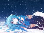  blue_hair hinanawi_tenshi lying red_eyes snow touhou 