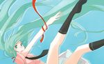  falling green_eyes green_hair hatsune_miku highres long_hair necktie socks solo tansuke tears twintails very_long_hair vocaloid wallpaper 