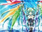  aqua_hair blue_eyes detached_sleeves haru_aki hatsune_miku long_hair mechanical_wings skirt solo thighhighs very_long_hair vocaloid wings zettai_ryouiki 