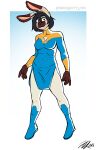 2023 absurd_res artist_name breasts character_request clothed clothing eyebrow_through_hair eyebrows eyelashes fiercedeitylynx front_view fully_clothed gradient_background hair hair_between_eyes hi_res image_comics invincible_(image_comics) lagomorph leporid looking_at_viewer mammal medium_breasts medium_hair rabbit signature simple_background superhero superhero_costume text translucent translucent_hair viltrumite