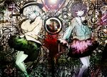  abstract bad_id bad_pixiv_id eyes green_eyes hat highres komeiji_koishi komeiji_satori koohee multiple_girls purple_eyes short_hair siblings sisters touhou wallpaper white_hair 