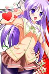  crossdressing happiness! heart long_hair male_focus otoko_no_ko pantyhose purple_eyes purple_hair school_uniform solo taigi_akira watarase_jun 