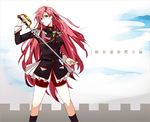  aiguillette bad_id bad_pixiv_id bike_shorts blue_eyes epaulettes flower hatsuko long_hair pink_hair rose school_uniform shoujo_kakumei_utena solo sword tenjou_utena weapon 