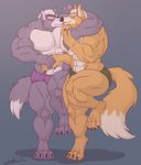  blush canine clothing dancing duo fox fox_mccloud hyper hyper_muscles juano kissing licking male male/male mammal muscular muscular_male nintendo nude star_fox tongue tongue_out underwear video_games wolf wolf_o&#039;donnell 