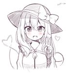  bow dated hat heart heart_of_string komeiji_koishi looking_at_viewer monochrome ominaeshi_(takenoko) short_hair simple_background smile solo touhou v white_background 