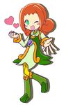  1girl ally_(puyopuyo) blush_stickers boots closed green_eyes happy heart official_style one_eye open_mouth orange_hair pants puyopuyo sega short_hair sleeves smile solo wink yellow_pants 