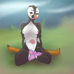  2017 anthro areola avian beak bird black_feathers breasts convenient_censorship feathers female flower freelapse kneeling nipples nude orange_nipples pearl_(boolean) plant puffin smile solo tuft white_feathers 