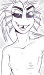  2017 anthro armpits black_and_white black_eyes breasts female fish marine monochrome nipples nude pen_(artwork) simple_background small_breasts solo teeth traditional_media_(artwork) undertaild undertale undyne video_games 