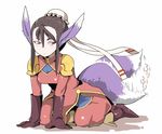  animal_ears black_hair breasts breath_of_fire breath_of_fire_iv bun_cover eyeshadow gloves makeup medium_breasts purple_eyes short_hair solo tail tail_wagging ursula_(breath_of_fire) yucopi 